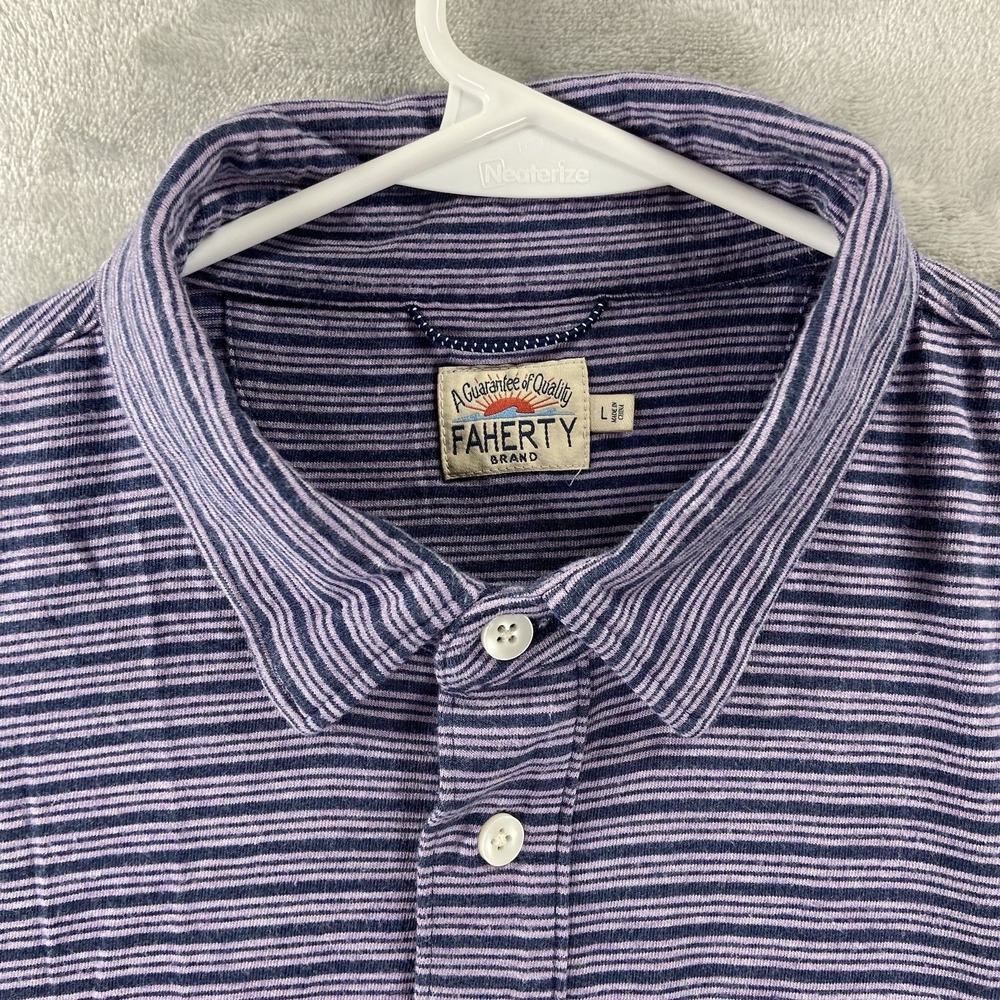 Faherty Shirt men's Large Polo Short Sleeve Pima Cotton Modal Striped Casual